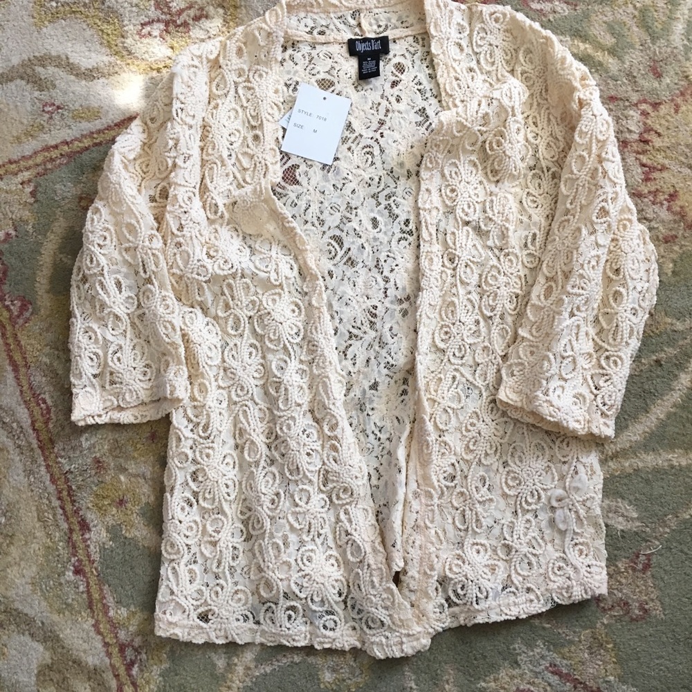 NWT Cream lace open floral cardigan blazer